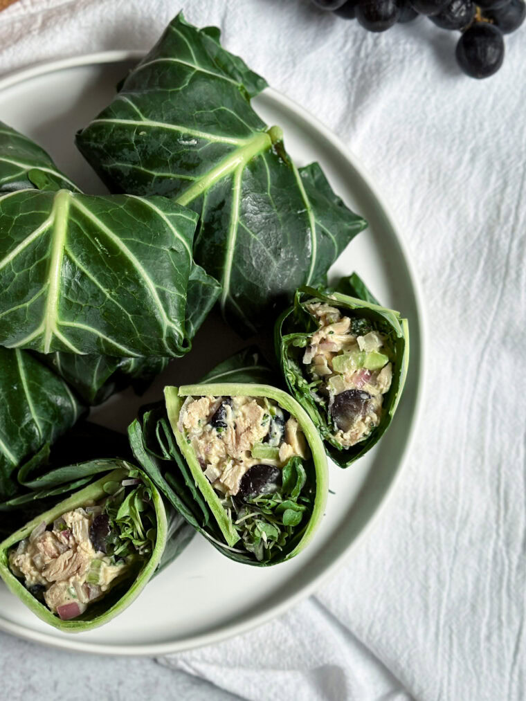 Honey Mustard Chicken Wraps with Collard Green Leaves