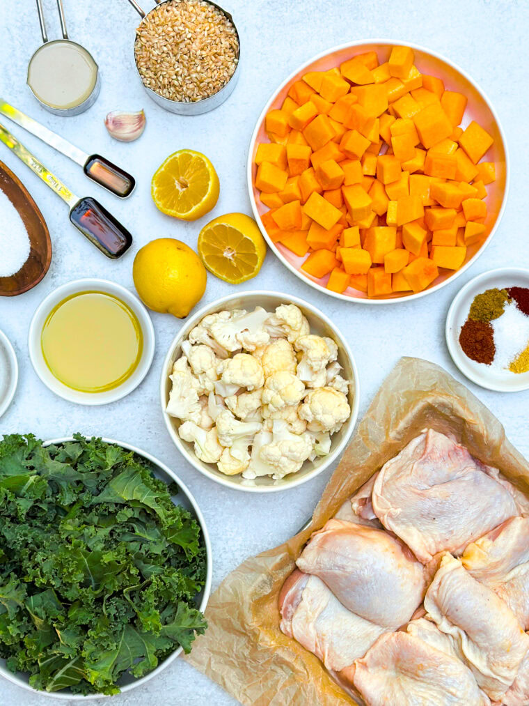 Crispy Chicken Thigh Power Bowls with Roasted Veggies & Lemon-Tahini Dressing